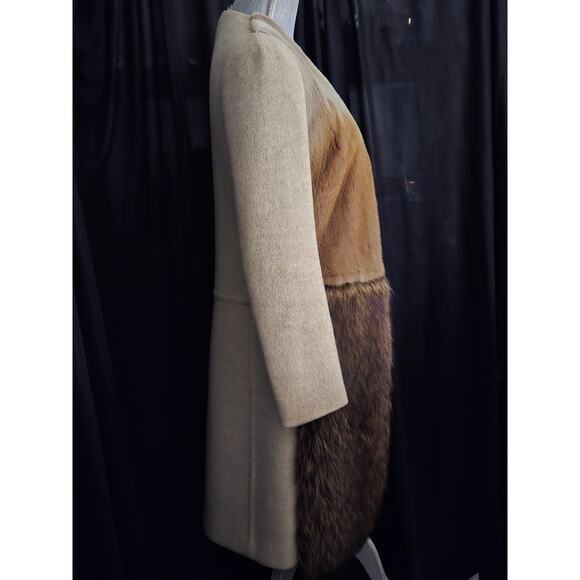 Vintage AGNONA Italian Brown Fur Cashmere Coat, Size 38, US 4 Small - Picture 5 of 10